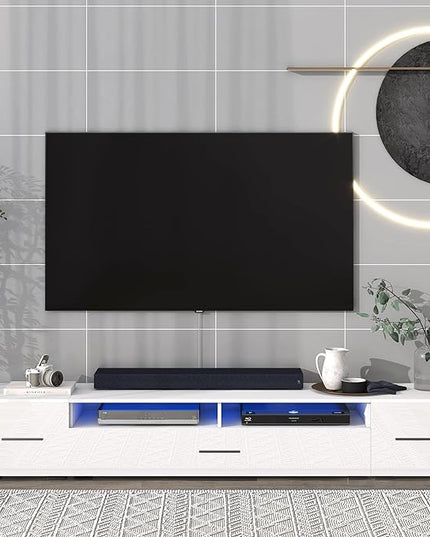 NicBex TV Stand for 90+ Inch TV LED Entertainment Center Media Storage Console Table with High Gloss TV Cabinet and 16-Color RGB LED for Living Room,Bedroom, 82.60 Inch,White - LeafyLoom