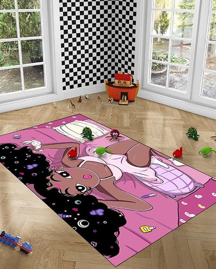 Black Magic Girls for Bedroom Large Cute African American Girls Floor Rugs for Bedroom Black Magic Girl Area Rug Girls Room Decor Pink Room Decor for Teen Girls, 4'×5' - LeafyLoom