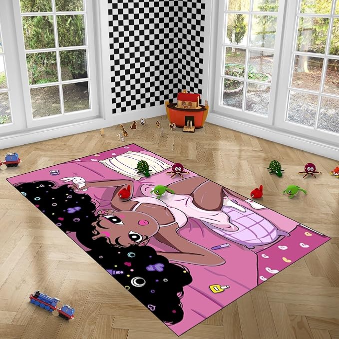 Black Magic Girls for Bedroom Large Cute African American Girls Floor Rugs for Bedroom Black Magic Girl Area Rug Girls Room Decor Pink Room Decor for Teen Girls, 4'×5' - LeafyLoom