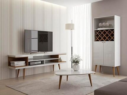 Manhattan Comfort Utopia 70.47" Freestanding Entertainment Center for Living Room, Mid Century Modern TV Stand with Shelves, Storage and Media Holes, Fits 65" Screens, 70.47 Inches, White and Maple - LeafyLoom