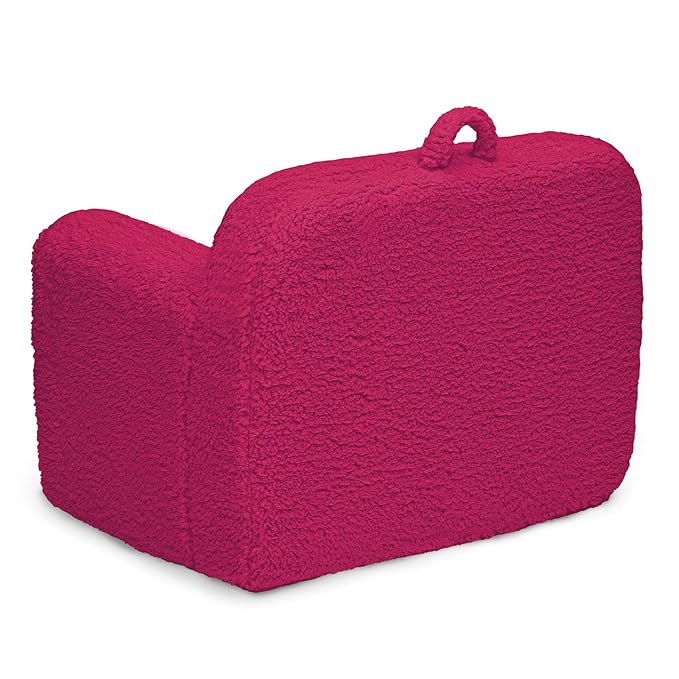 Delta Children Personalized Sherpa Cozee Chair - Customize with Name – Foam Kids Chair for Ages 18 Months and Up, Hot Pink - LeafyLoom