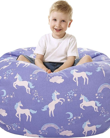 Aubliss Stuffed Animal Storage Bean Bag, Unicorn Bean bag Chair, Stuff 'n Sit for Kids, X-Large 48"-Canvas Unicorn Blue - LeafyLoom