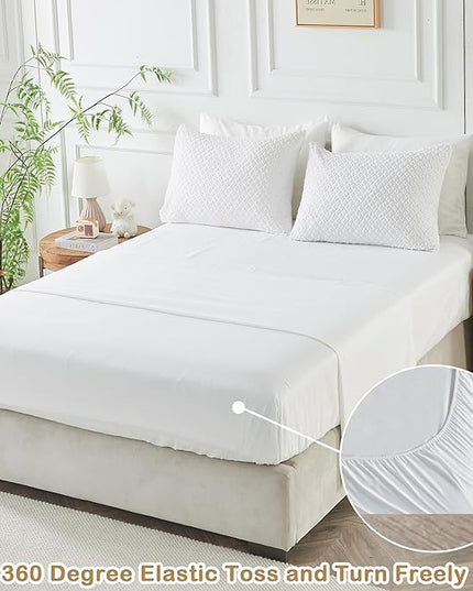 Queen Size Tufted Kids Comforter Set 7 Piece White Jacquard Tufts Embroidery Bedding Set for Boys Girls Bed in A Bag Quilt with 1 Comforter, 1 Flat Sheet, 1 Fitted Sheet, 2 Pillowcase, 2 Pillow Sham - LeafyLoom