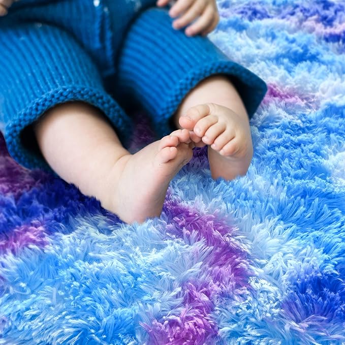 Noahas Oval Fluffy Purple Rainbow Rug 2.6X5.3 Small Kids Rugs for Bedroom Girls And Boys Aesthetic,Bedside Bedroom Rug,Ultra Soft Runner Carpet Modern Shaggy Nursery Area Rugs Home Decor'' - LeafyLoom