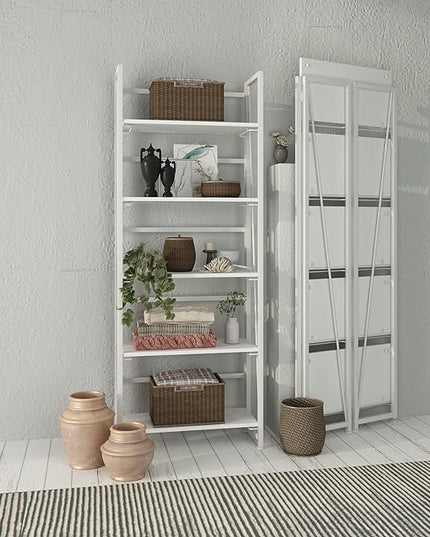No-Assembly Folding Bookshelf Storage Shelves 5 Tiers Vintage Multifunctional Plant Flower Stand Storage Rack Shelves Bookcase for Home Office(All White) - LeafyLoom