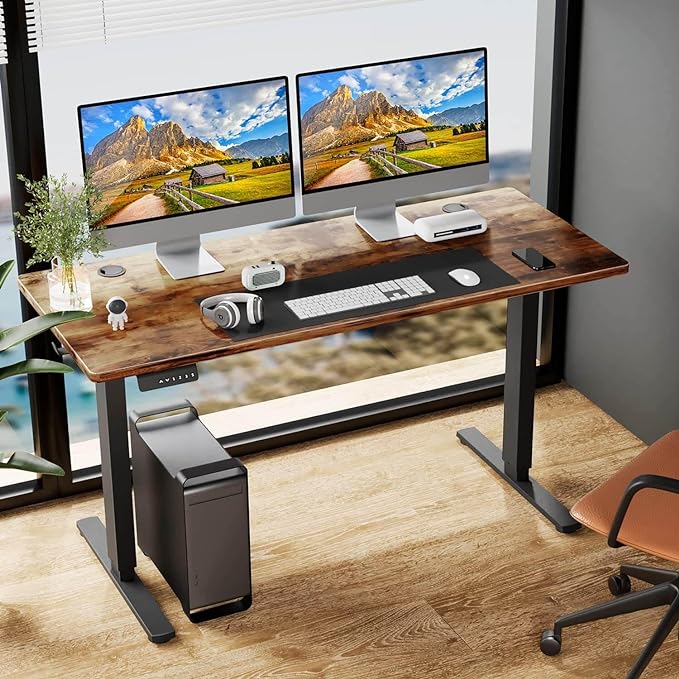 NicBex Home Office Desk 55" x 23" Electric Height Adjustable Standing Desk Computer Desk Office Desk, Sit to Stand Ergonomic Computer Desk Adjustable Desk, Brown - LeafyLoom