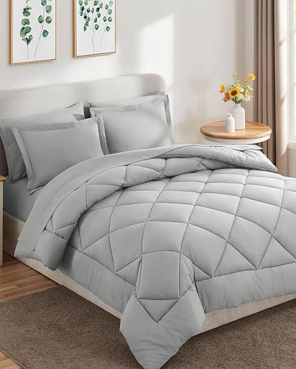 CozyLux Twin Bed in a Bag Comforter Set with Sheets 5-Pieces for Girls and Boys Light Grey All Season Bedding Sets with Comforter, Pillow Sham, Flat Sheet, Fitted Sheet and Pillowcase - LeafyLoom