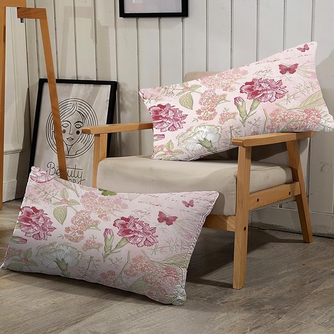 kxry Pink Flower Comforter Sets Butterfly Bedding Sets Queen Size Comforter Set for Girls Women Kids 1 Comforter + 2 Pillow Case - LeafyLoom