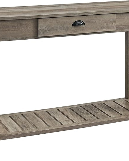 Walker Edison Portsmouth Classic 2 Glass Door TV Stand for TVs up to 80 Inches, 70 Inch, Grey Wash & Rustic Wood Farmhouse Entryway Accent Table with Storage Drawer Entry Table Living Room - LeafyLoom