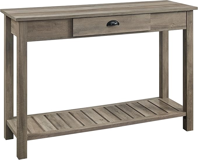 Walker Edison Portsmouth Classic 2 Glass Door TV Stand for TVs up to 80 Inches, 70 Inch, Grey Wash & Rustic Wood Farmhouse Entryway Accent Table with Storage Drawer Entry Table Living Room - LeafyLoom