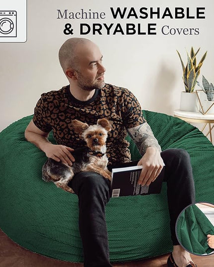 CordaRoy's Chenille Bean Bag - Convertible Bean Bag Chair & Bed - Machine-Washable Chenille Fabric Cover - for Basement, Living Room, Game Room, Dorm & More - Queen Size - Rainforest - LeafyLoom