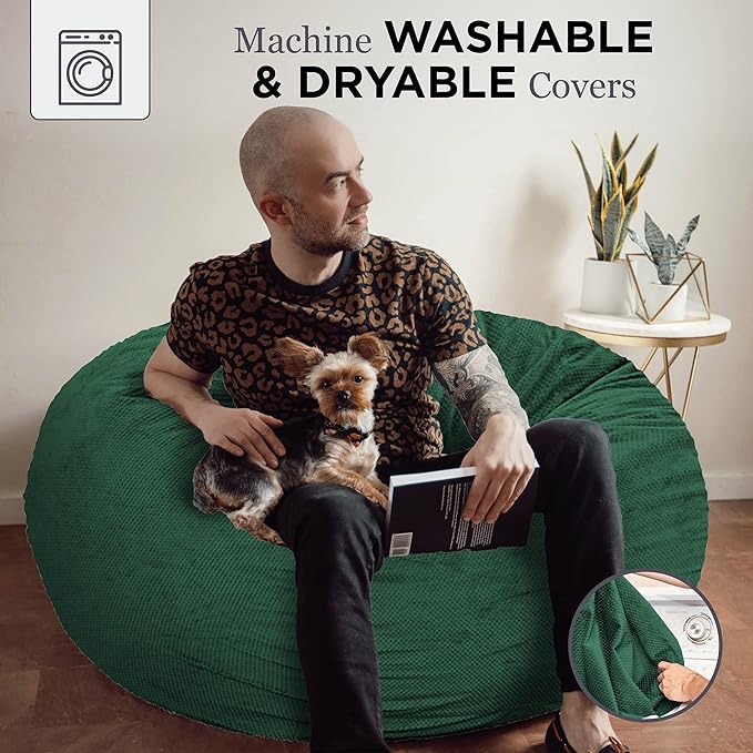 CordaRoy's Chenille Bean Bag - Convertible Bean Bag Chair & Bed - Machine-Washable Chenille Fabric Cover - for Basement, Living Room, Game Room, Dorm & More - Queen Size - Rainforest - LeafyLoom