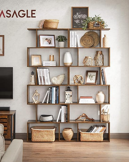 VASAGLE Bookshelf, 6-Tier Bookcase, Tall Display Shelf, Freestanding Storage Shelf, Room Divider, for Home Office, Living Room, Bedroom, Study, Rustic Brown ULBC61BX - LeafyLoom