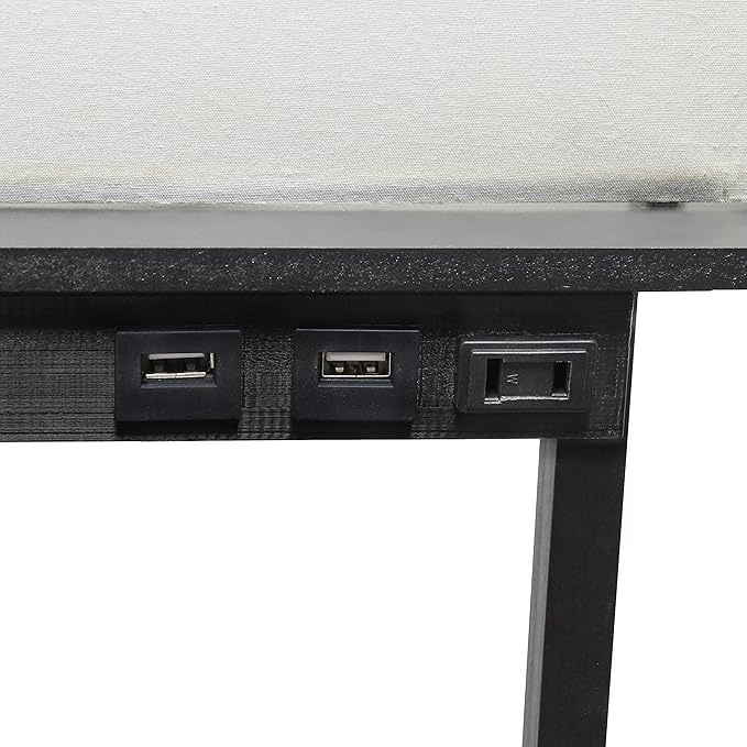 Simple Designs LF1037-BLK Floor Lamp Etagere Organizer Storage Shelf with 2 USB Charging Ports, 1 Charging Outlet and Linen Shade, Black - LeafyLoom