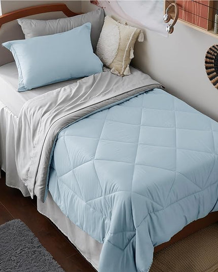 Bedsure Sky Blue Twin XL Comforter Set - 5 Pieces Reversible Twin XL Bed in a Bag Twin XL Bed Set with Comforters, Sheets, Pillowcase & Sham, Twin XL Bedding Sets - LeafyLoom