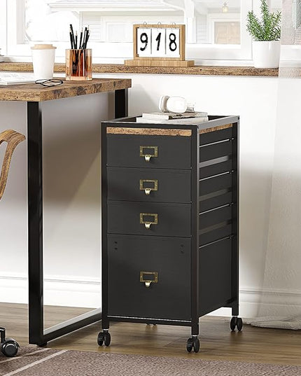 Vertical Mobile Filing Cabinet Fits A4 or Letter Size, Rustic Black - LeafyLoom