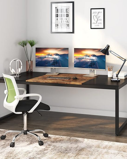 70.8 Inch Executive Desk, Large Computer Office Desk, Industrial Simple Business Study Writing Table for Home Office - LeafyLoom