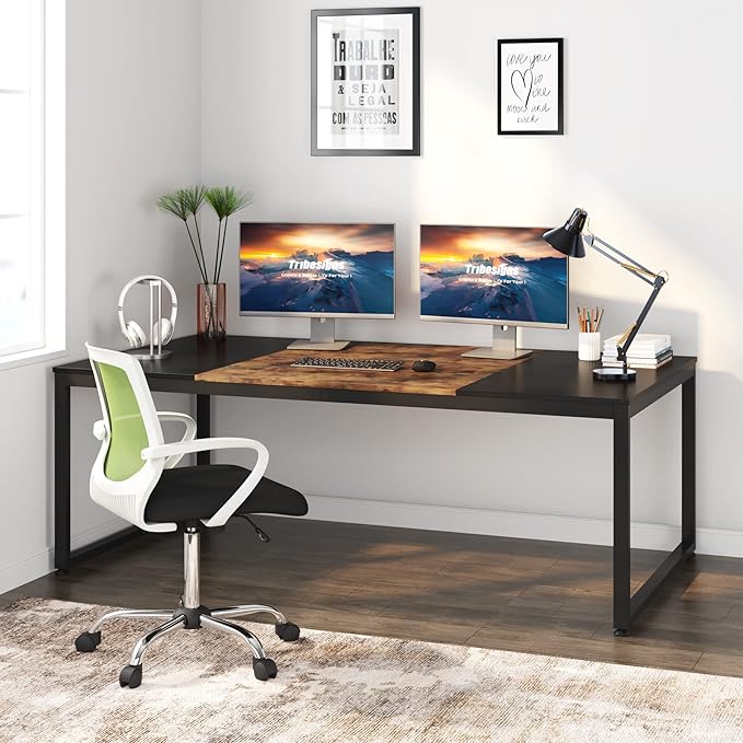 70.8 Inch Executive Desk, Large Computer Office Desk, Industrial Simple Business Study Writing Table for Home Office - LeafyLoom