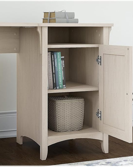 Bush Furniture Salinas 55 Inch W Corner Desk with Storage Cabinet, Antique White (SAD155AW-03) - LeafyLoom