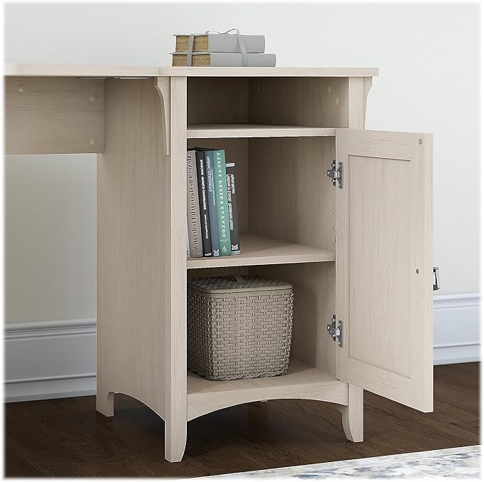Bush Furniture Salinas 55 Inch W Corner Desk with Storage Cabinet, Antique White (SAD155AW-03) - LeafyLoom