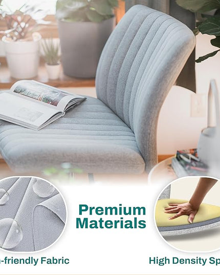 Criss Cross Chair - Wide Armless Desk Chair No Wheels, Cross Legged Office Chair, Adjustable Modern 360 Swivel Vanity, Fabric Padded,120° Rocking Ergonomic Mid Back Computer Task Chair - Grey - LeafyLoom