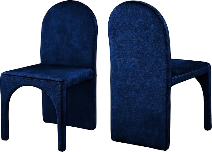 Meridian Furniture Summer Collection Modern | Contemporary Velvet Upholstered Dining Side Chair with Steel Frame, Set of 2, Navy - LeafyLoom