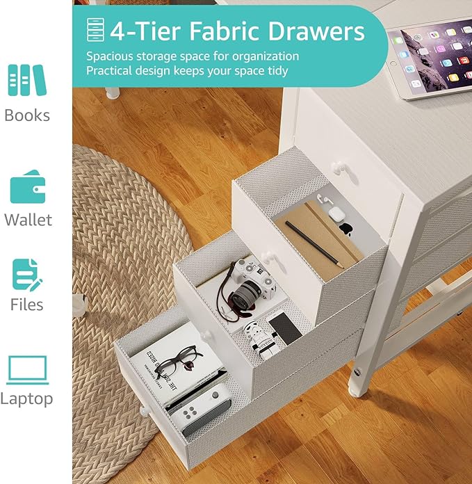 Lufeiya White Computer Desk with Drawers & Storage Shelves, 47 Inch Study Work Writing Desk for Home Office Bedroom, Simple Modern Cute PC Desks Table, White - LeafyLoom