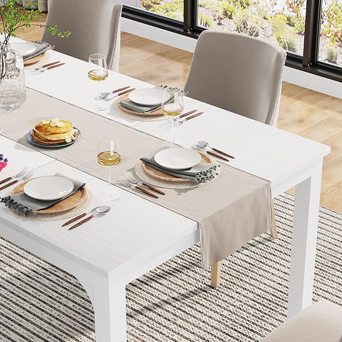 70.9 Inch Large Dining Table Rectangular Kitchen Furniture for 6 to 8 People, White - LeafyLoom