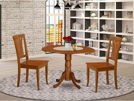 East West Furniture DLAV3-SBR-W 3 Piece Dining Table Set for Small Spaces Contains a Round Dining Room Table with Dropleaf and 2 Wood Seat Chairs, 42x42 Inch, Saddle Brown - LeafyLoom