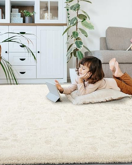 Softlife Rug for Bedroom 3x5 Feet Area Rug for Living Room Super Soft Shaggy Rugs for Kids Room Fluffy Fuzzy Carpets Long Plush Bedside Rug Nursery Christmas Home Decor for Boys Girls, Creamy White - LeafyLoom