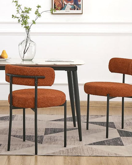 EDWELL Orange Dining Chairs Set of 6, Round Upholstered Dining Room Chairs with Black Metal Legs, Modern Boucle Dining Chairs for Dining Room, Kitchen, Living Room, Capacity 330lbs - LeafyLoom