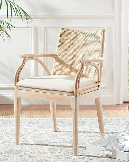 SAFAVIEH Home Collection Gianni Natural Wash/White Cushion Living Dining Room Bedroom Office Foyer Arm Chair SEA4011B - LeafyLoom