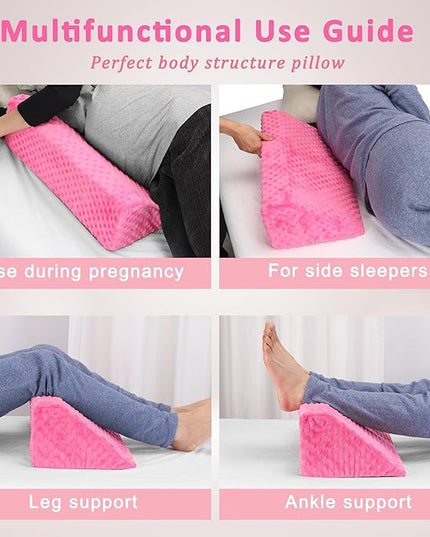 Wedge Pillow for Side Sleeping, Body Positioning Foam Wedge Pillow, Side Wedge Pillow for Sleeping Non-Slip Back Positioning Pillow for Bed Sore Wedge (Pink) - LeafyLoom
