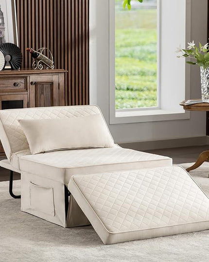 Sofa Bed, 4 in 1 Multi-Function Folding Ottoman Breathable Velvet Couch Bed with Adjustable Backrest Modern Convertible Chair for Living Room Apartment Office,Squared-White - LeafyLoom