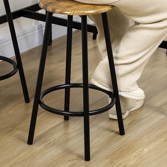 HOMCOM 5-Piece Counter Height Bar Table Set, Rustic 43.25" Dining Table with 4 Bar Stools, Kitchen Table with Wooden Top for Pub, Dining Room, Rustic Brown - LeafyLoom