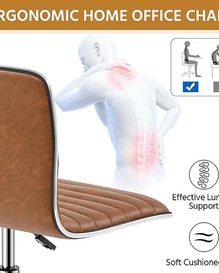 Yaheetech Low Back PU Leather Ribbed Armless Office Chair, Ergonomic Swivel Computer Task Chair with Wheels for Office, Home - LeafyLoom