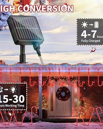 AOSEA Christmas Decorations Outdoor, 80 Red LEDs Solar Christmas Candy Cane Lights, 10 Pack Solar Pathway Lights with 8 Lighting Modes, Waterproof Solar Lights for Yard, Walkway, Lawn, Garden Decor AOSEA