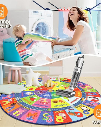 HEBE Kids Play Rug 4ft ABC Alphabet Numbers Shapes Educational Kid Area Rug Washable Baby Crawling Mat Non Slip Kid Play Mat Carpet for Girl Boy Bedroom Playroom - LeafyLoom