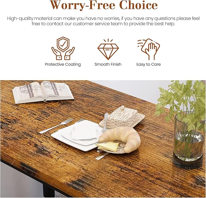 DKLGG 3-Pieces Dining Table Set with 2 Benches, Dining Table Set for 4, Wood Kitchen Table and Chairs Sets w/Metal Frame, Dining Sets for Small Spaces Kitchen Dining Room Restaurants (Rustic Brown) - LeafyLoom