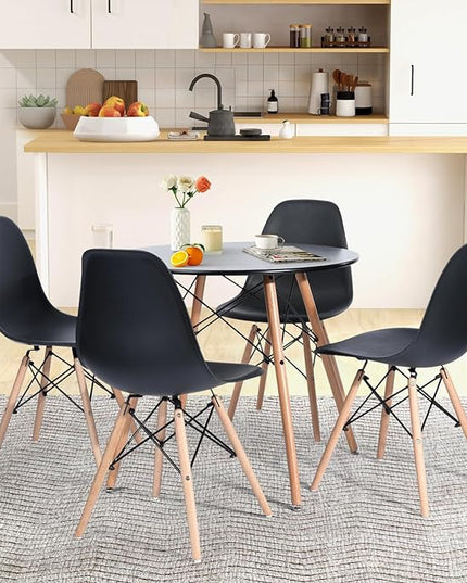 FurnitureR 31.5 Inch Modern Round Dining Table with Wooden Legs for Home Kitchen Living Room Corner Small Spaces Leisure, Black - LeafyLoom