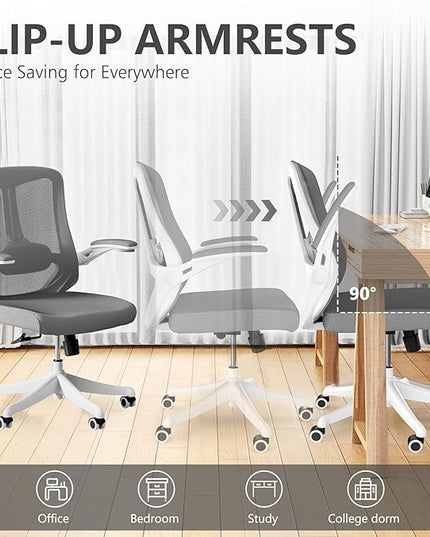 Office Chair with 350LBS Capacity, Ergonomic Comfort Home Desk Chair, Mid Back Gaming Chair with Wheels, Adjustable Height, Lumbar Support, Flip-up Armrest - LeafyLoom