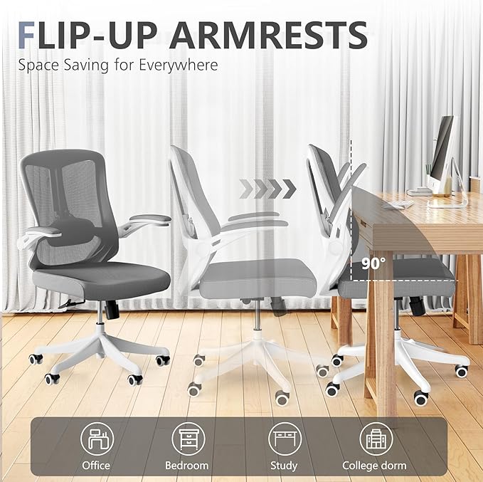 Office Chair with 350LBS Capacity, Ergonomic Comfort Home Desk Chair, Mid Back Gaming Chair with Wheels, Adjustable Height, Lumbar Support, Flip-up Armrest - LeafyLoom