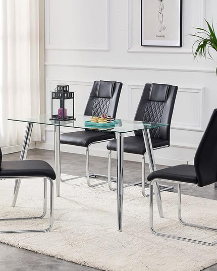 NicBex Dining Chairs Set of 6 Modern Faux Leather High Back Dining Room Kitchen Chairs with Silver Metal Legs,Side Chairs for Dining Room, Kitchen,Living Room, and Restaurants,Black - LeafyLoom