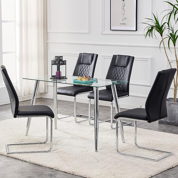 NicBex Dining Chairs Set of 6 Modern Faux Leather High Back Dining Room Kitchen Chairs with Silver Metal Legs,Side Chairs for Dining Room, Kitchen,Living Room, and Restaurants,Black - LeafyLoom