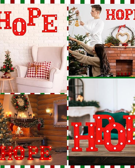 VIHOSE Christmas LED Letter Lights Sign Table Decoration Christmas Light up Letters Battery Powered Letter for Home Bar Christmas Party Bedroom Tabletop Decoration Gift (Hope) VIHOSE