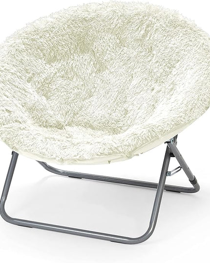 Oversized Mongolian Faux Fur Saucer Chair, Silver - LeafyLoom