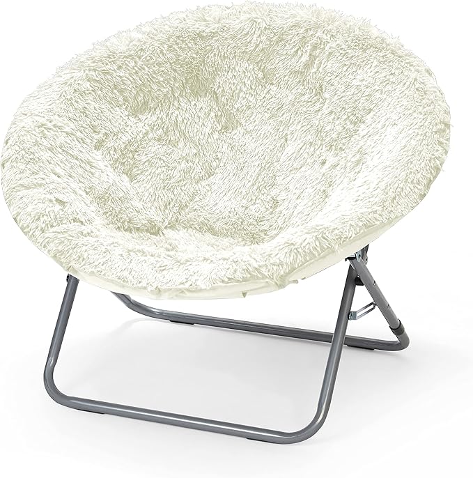 Oversized Mongolian Faux Fur Saucer Chair, Silver - LeafyLoom