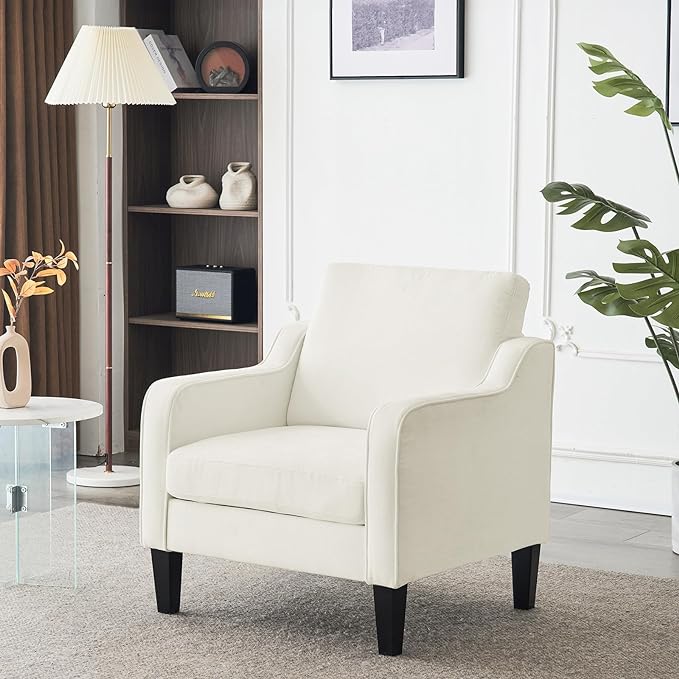 VINGLI Accent Chairs for Living Room Chairs Reading Chair Mid Century Modern Chair Soft Chenille Sofa Chair Upholstered Arm Chair Comfy Chair Side Chair (Creamy White Chenille) - LeafyLoom