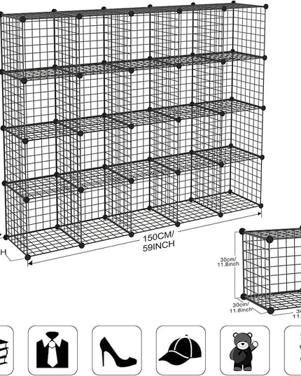 TUMUCUTE Wire Cube Storage Organizer, Metal Storage Shelves Bookshelf, Stackable Modular Closet Organizer for Bedroom Living Room, Office,Storage Shelves (20 Cubes, Iron) - LeafyLoom