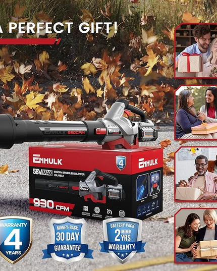 58V 930CFM Cordless Leaf Blower with 5.0AH Battery & Charger (LBL1493J) - LeafyLoom